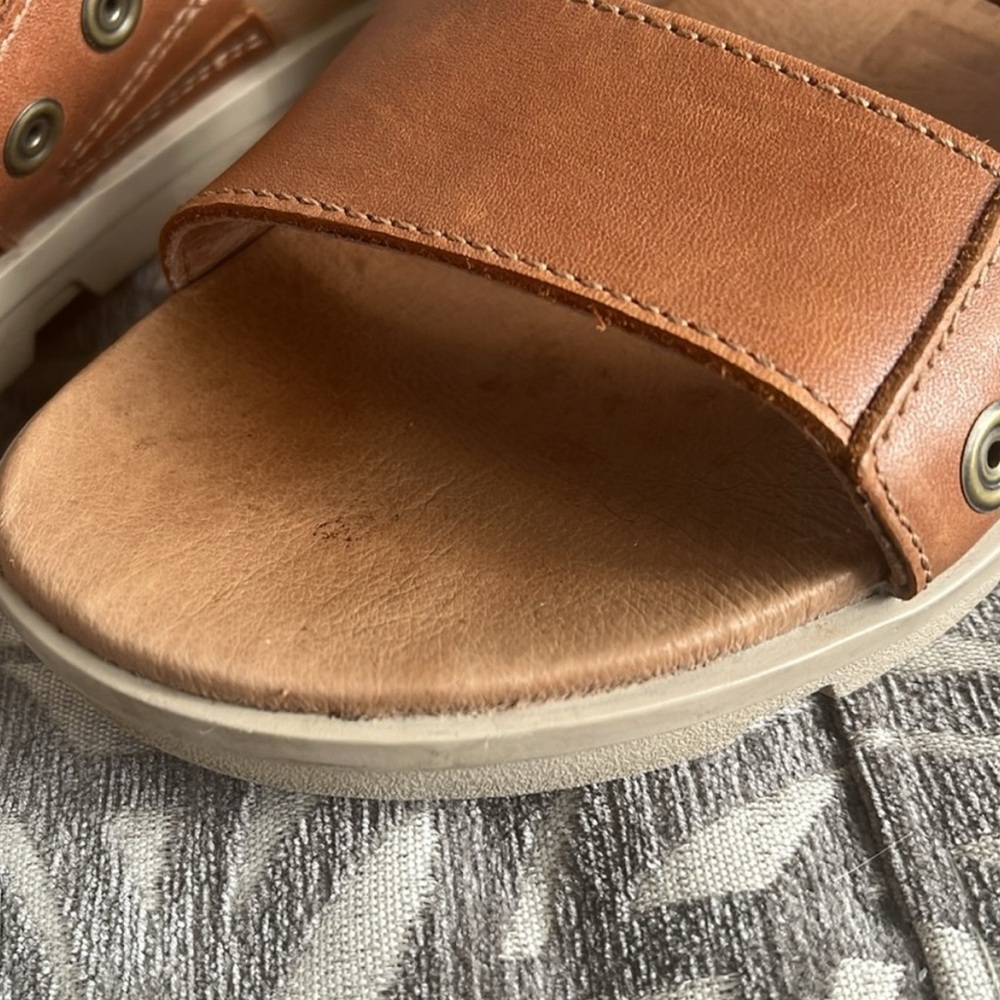 Sorel Women's Tan Leather Slide Sandals - Picture 3 of 8